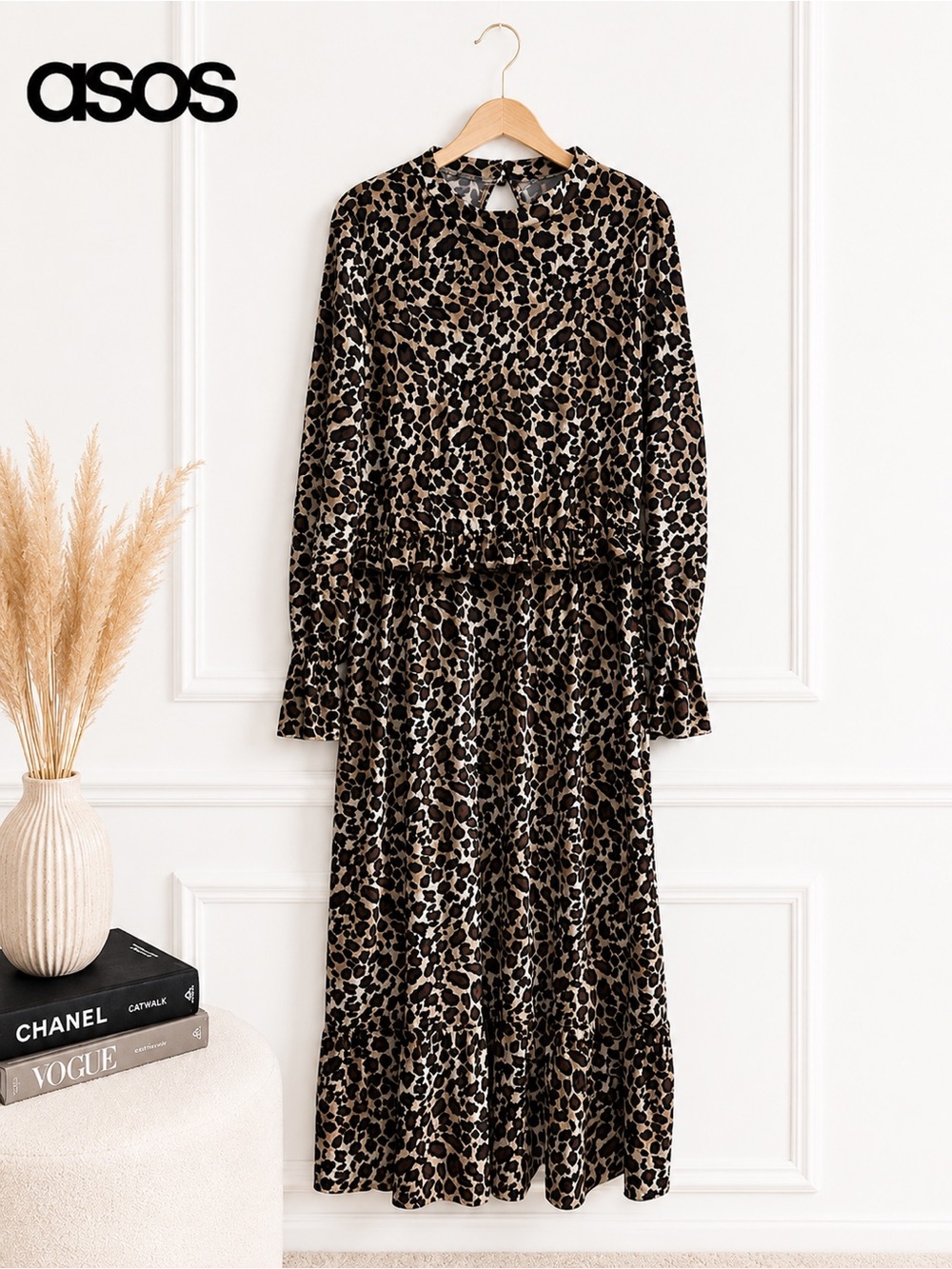 ASOS • Velvet Leopard Dress • Open Back • Ruffle Details • Size 10